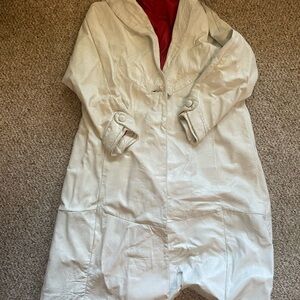 Wilsons Leather Cream Leather Trench Coat with Red Lining